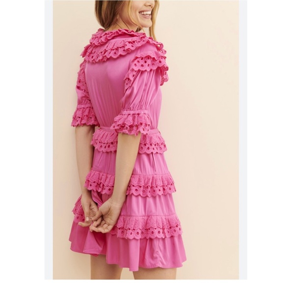 CeliaB Pink Ruffled Puff Sleeve satin Mini Dress nwt size Small - Picture 2 of 14